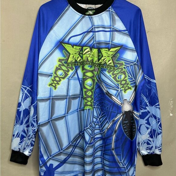 Vintage Y2K Xtreme Motorcross Jersey Mens M Blue Green Graphic Athletic Works - Picture 3 of 9